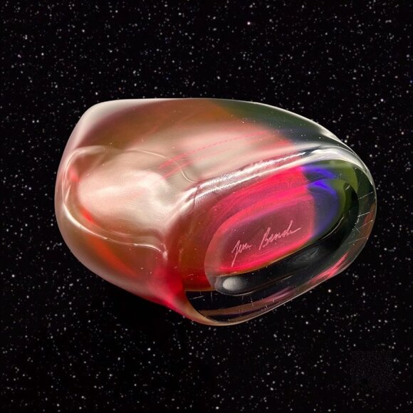 Vintage Art Glass Sommerso Wave Vase Canada Amethyst Red Green Signed 13”T 5”W - Picture 6 of 12